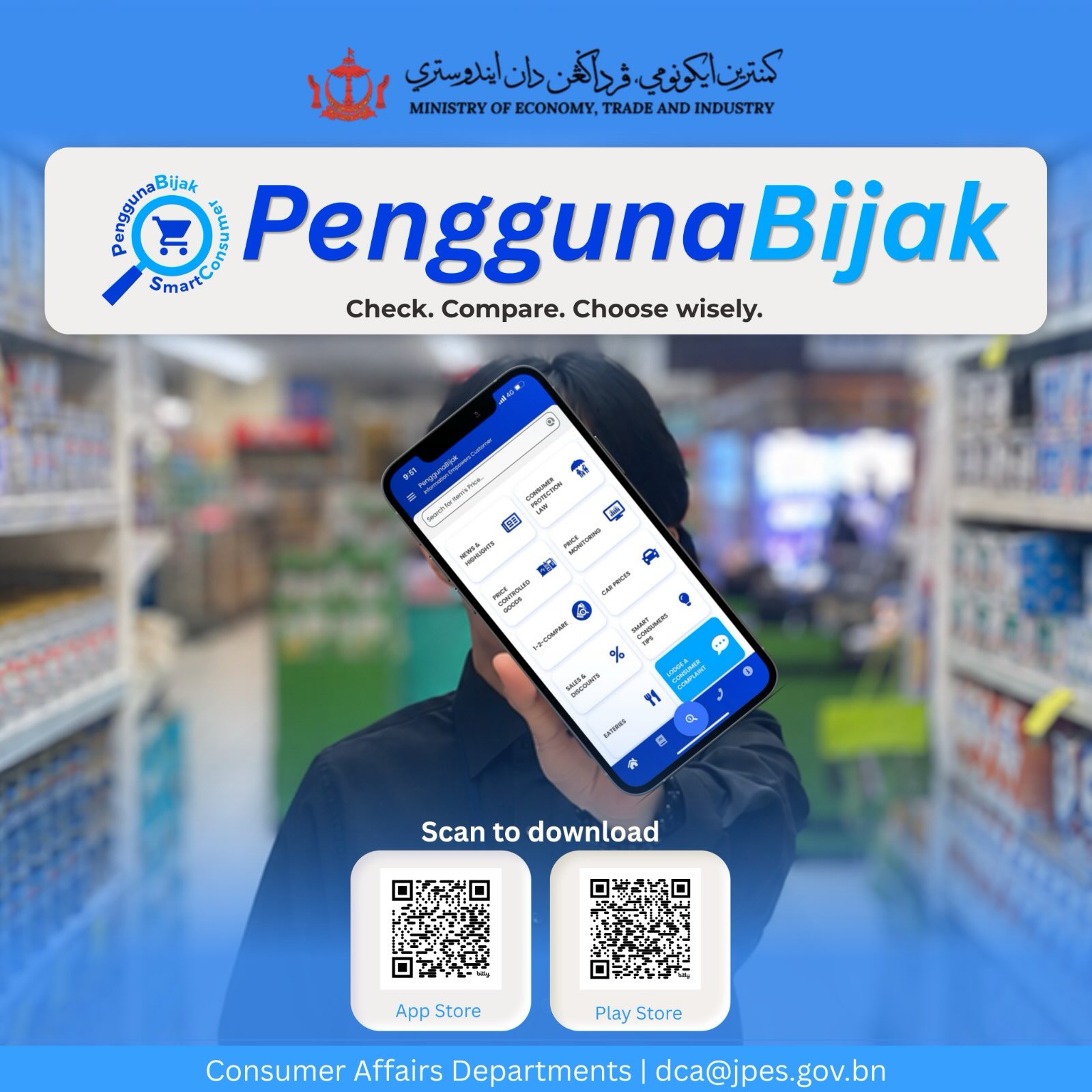 📱 PenggunaBijak is back!
Be a smart consumer with the PenggunaBijak mobile app.
🔎 Compare prices
📢 Get the latest consumer information
📝 Lodge consumer complaints conveniently
Download PenggunaBijak today on the Apple App Store and Google Play Store.
Check. Compare. Choose Wisely.
#BeASmartConsumer