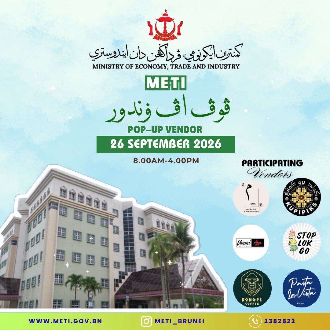 Pop-Up Vendor diadakan lagi, berlangsung setiap hari Sabtu
Antara pengusaha-pengusaha yang turut serta pada 26 September 2026
1. Halime Ent.
2. @kupipiks
3. @ummialya101
4. @stop.lok.go
5. @kongpicoffee.bn
6. @pastalavista.bn
Maritah sama-sama mendokong pengusaha tempatan